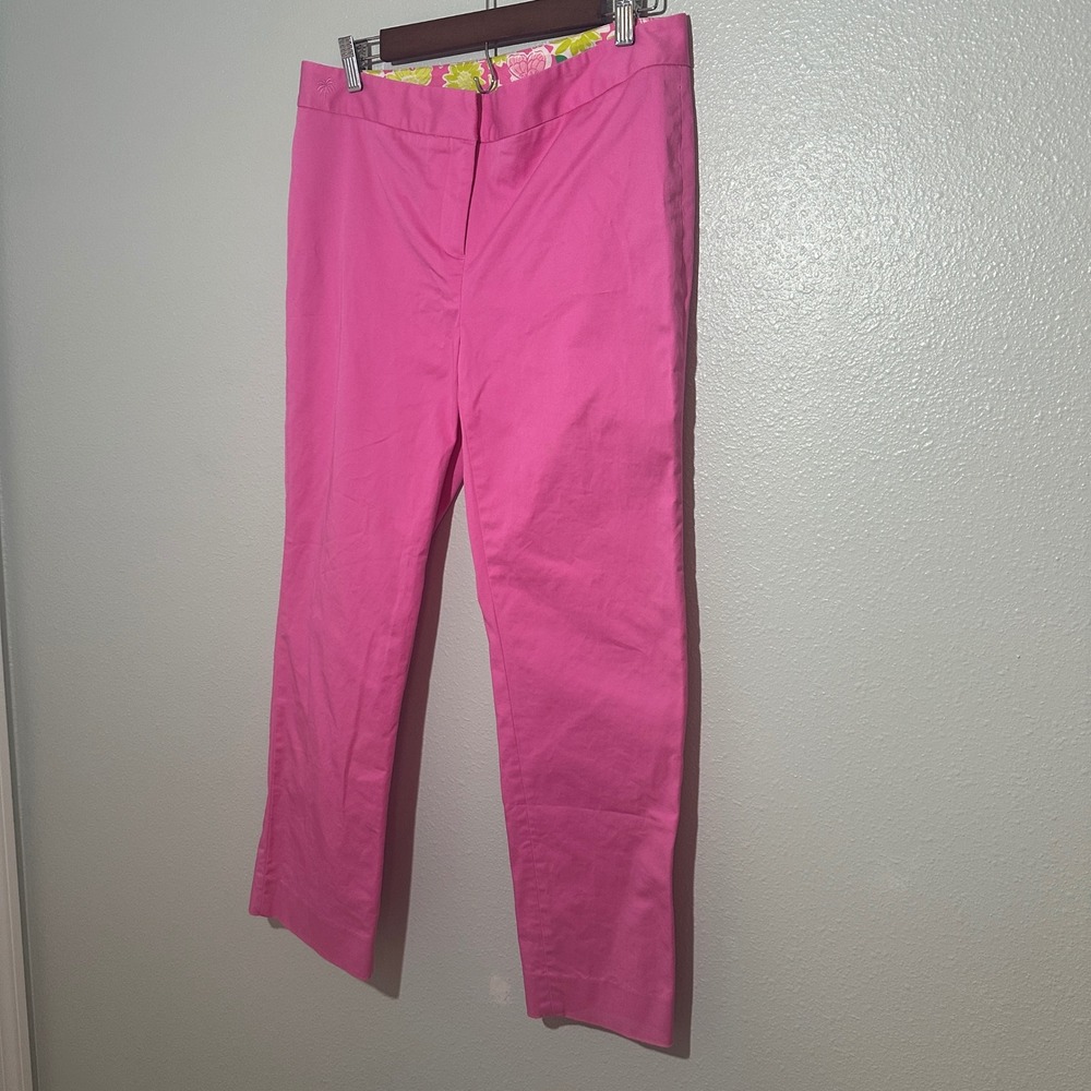 Lilly Pulitzer Pink Straight Leg Chino Pants Embroidered Palm Tree Size 8